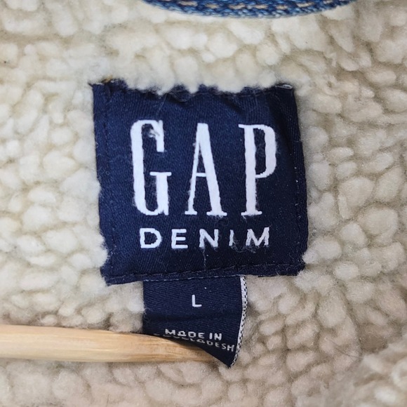 Gap Denim Sherpa Trucker Jacket Women's L Medium Wash Faux Shearling Lined - Picture 6 of 13